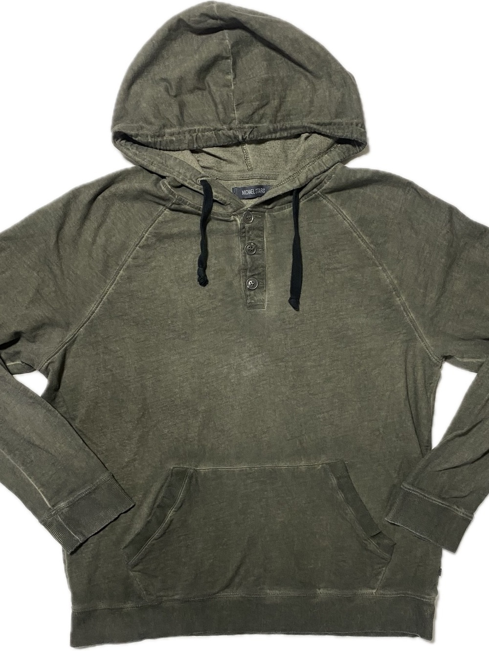 Michael Stars Olive Hooded Henley Sweatshirt
